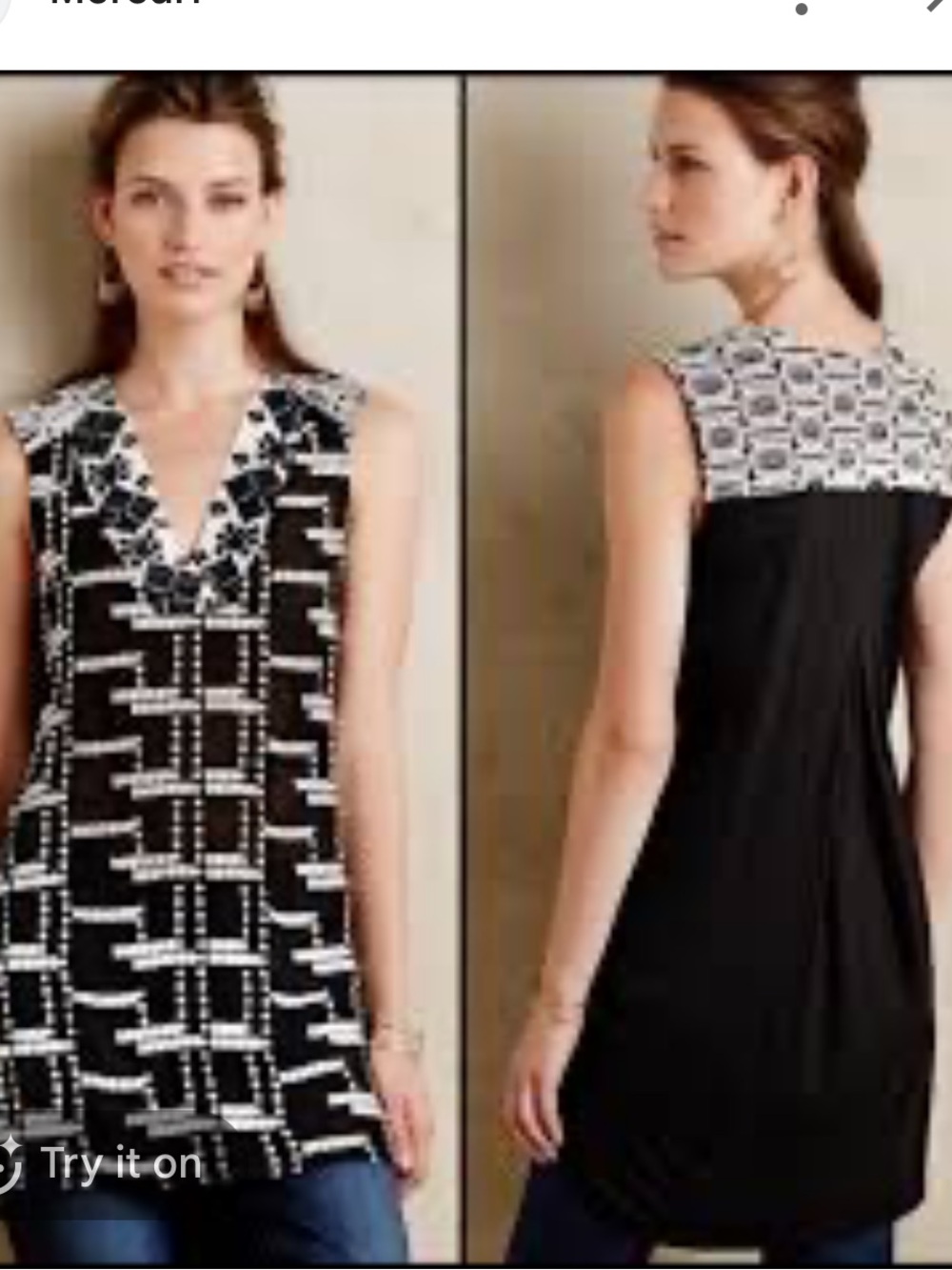 Anthropologie Black & White Patterned Sleeveless Tunic top size XL